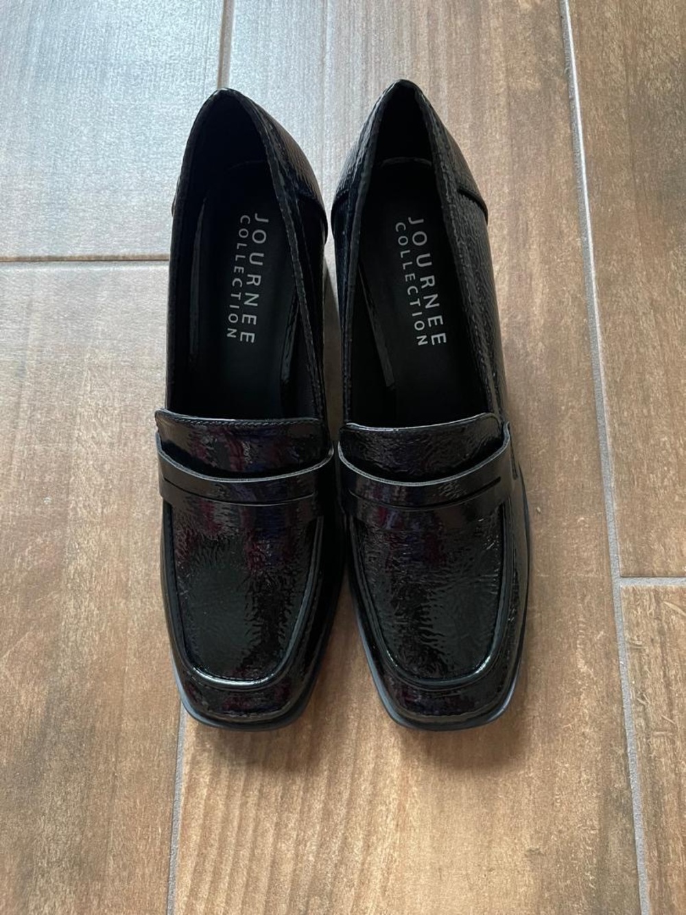 Journee Collection Malleah Black Patent Block Heel Loafers - Picture 5 of 14